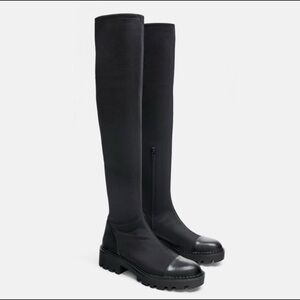 Zara black lug over the knee boots